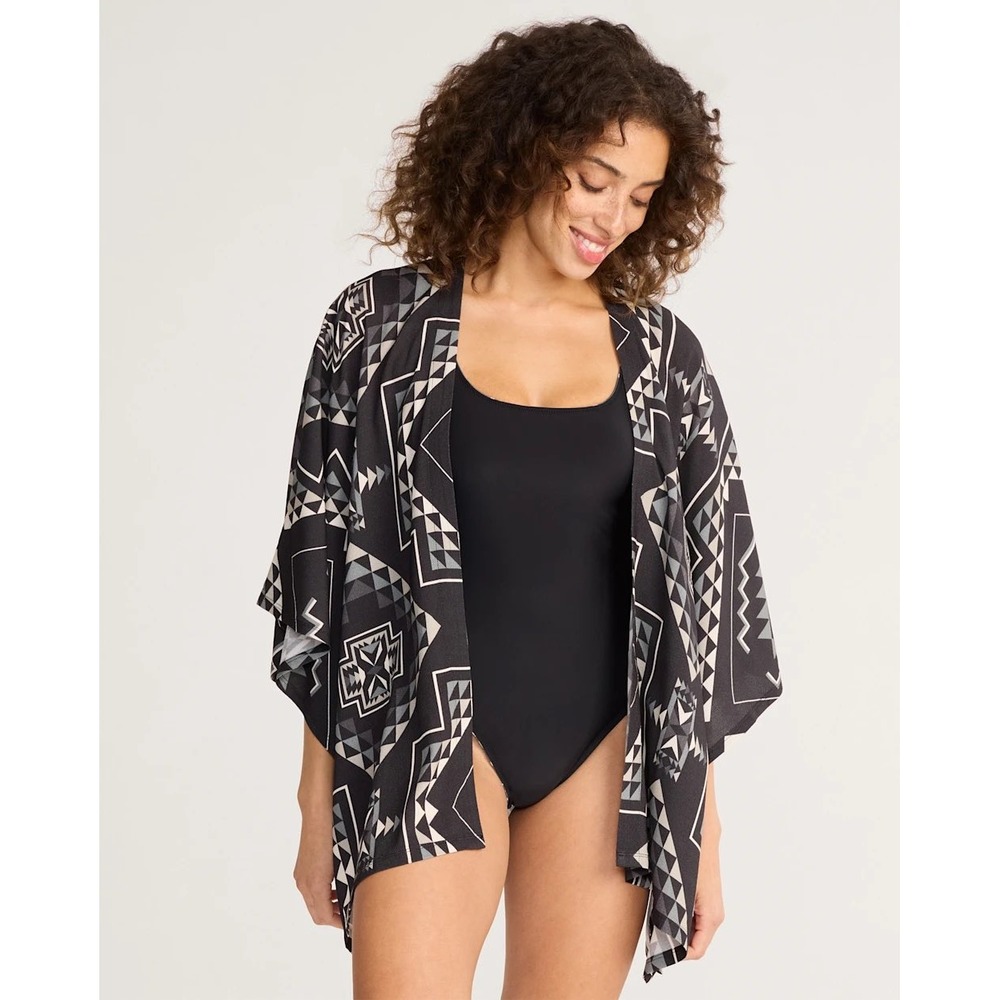 Pendleton Oxbow Open Front Coverup Aztec Oversized‎ Black Gray Cream Size L/XL